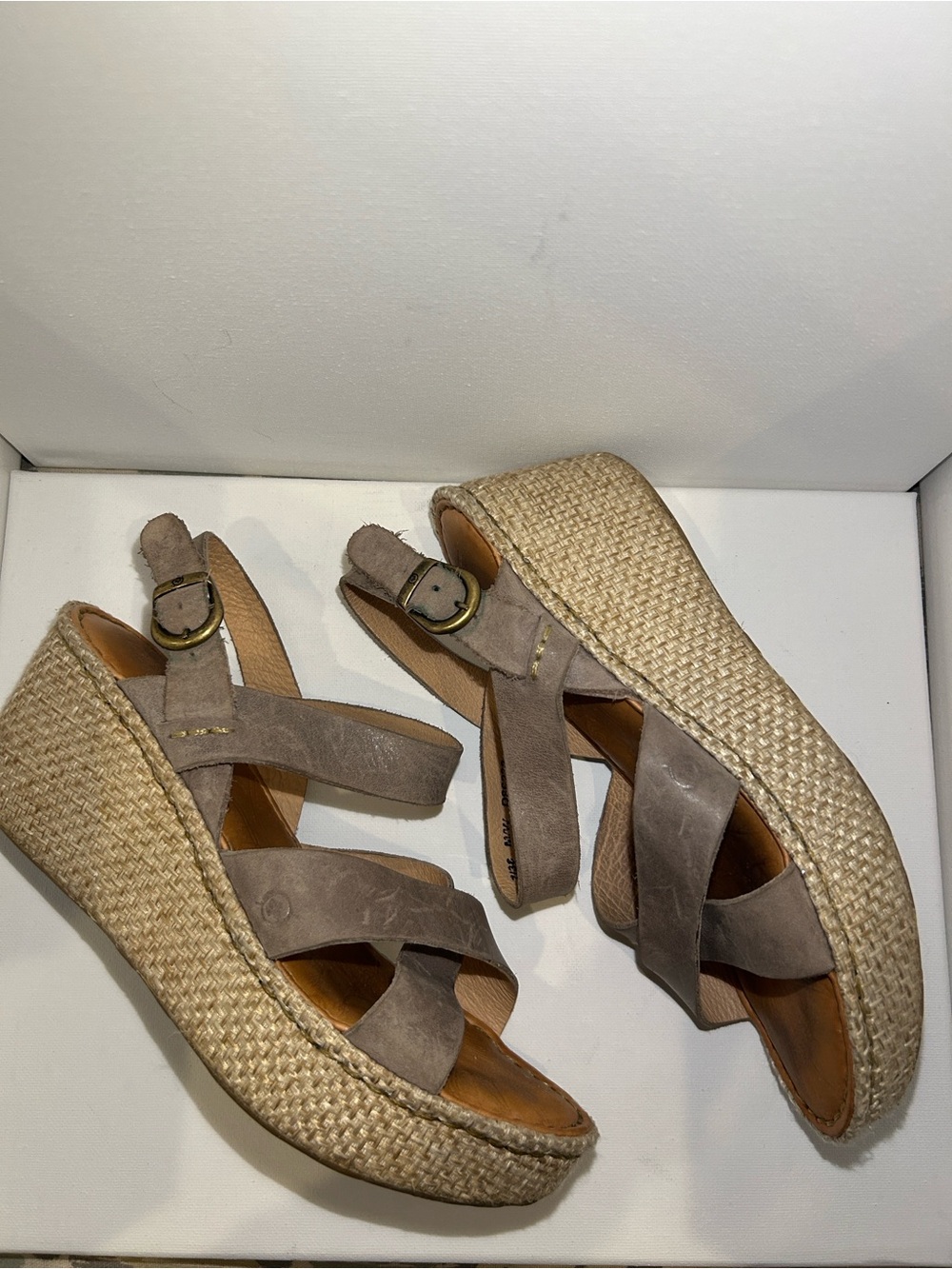 Born Taupe Cross-Over Espadrille Sandals